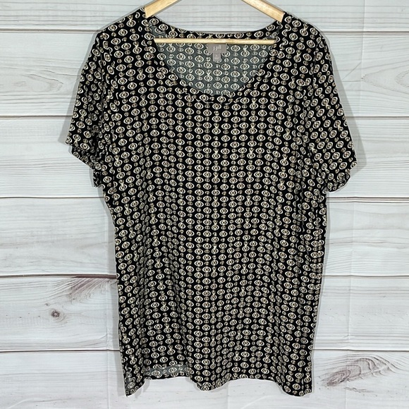 J. Jill Black & White & Tan Print Rayon Pullover Tunic Top Size Large Tall - Picture 1 of 8